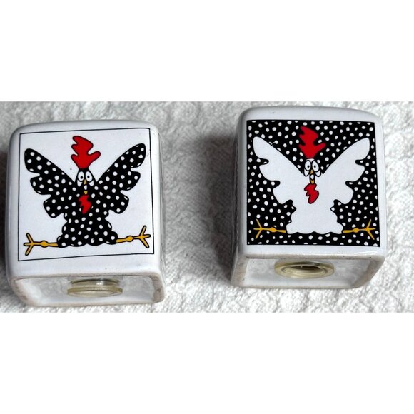 Ceramic Chicken Rooster Salt Pepper Shakers Set Polka Dot Design Replacement - Picture 1 of 6